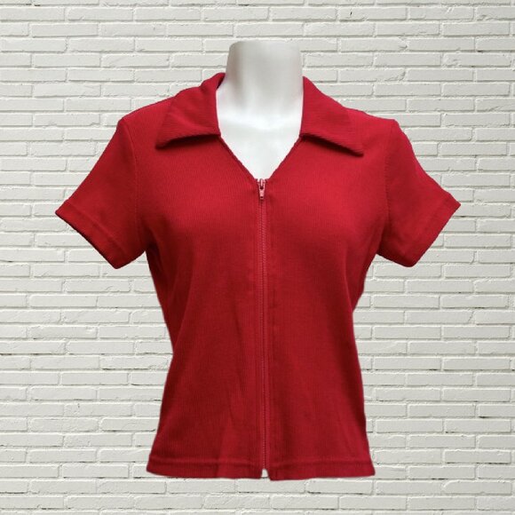 Red Full-Zip Polo Top - Picture 1 of 4